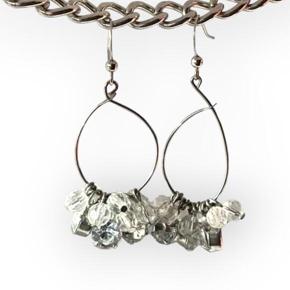Silver tone rhinestone dangle fish hook earrings - Picture 1 of 11